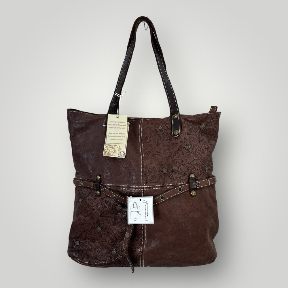 NWT Costanza Rota Tote Daisy Large Leather Handbag Floral Boho MADE IN ITALY NEW
